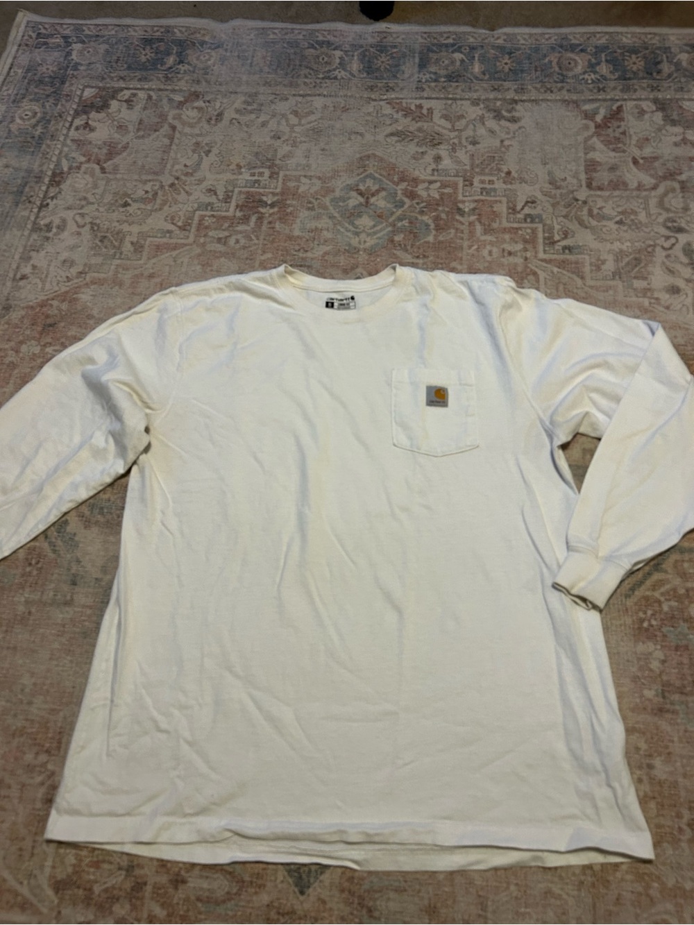 Carhartt White Long-Sleeve Pocket Tee with Logo Patch